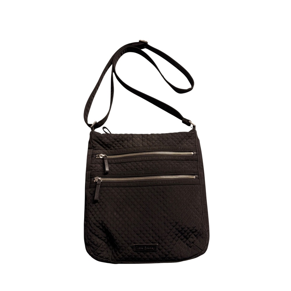 Vera Bradley Black Quilted Microfiber Crossbody Bag On The Go Slim Messenger